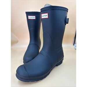 New Hunter Women's Black Original Short Back Adjustable Waterproof Rain Boots 10